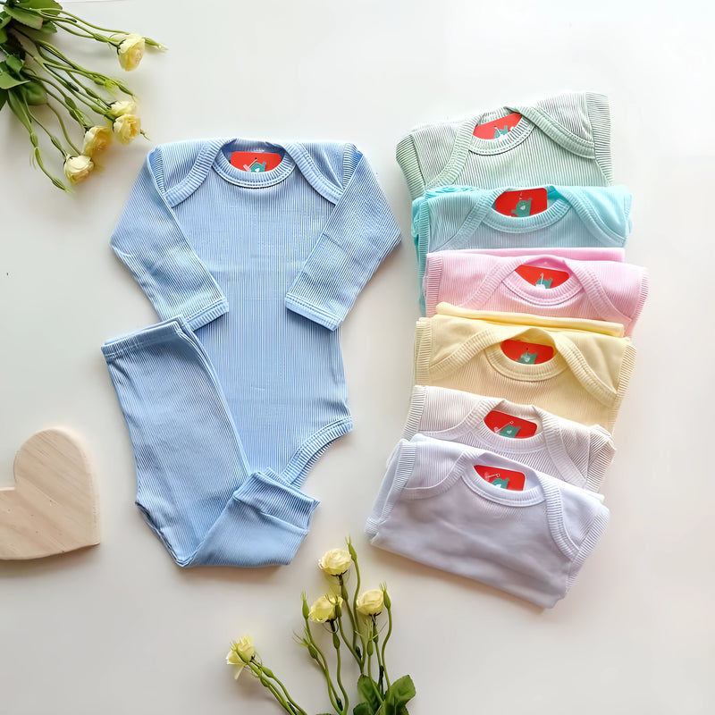 Kit 10 Peças - Body Manga Longa e Calça Lisa para Bebês Meninos e Meninas