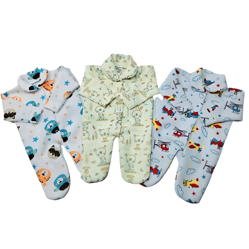 Kit 3 Macacões Bebê Soft Estampado para Inverno