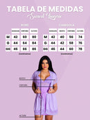 Tabela de medidas da Surreal Lingerie com informações para o Kit Maternidade em diferentes tamanhos