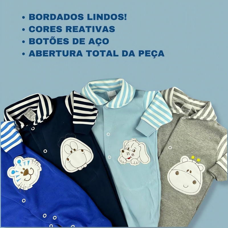 Macacão Suedine Bebê Menino 100% Algodão Bordado